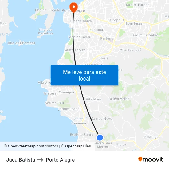 Juca Batista to Porto Alegre map