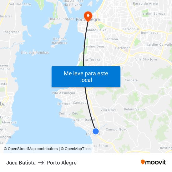 Juca Batista to Porto Alegre map