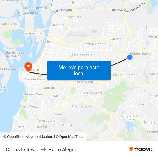 Carlos Estevão to Porto Alegre map