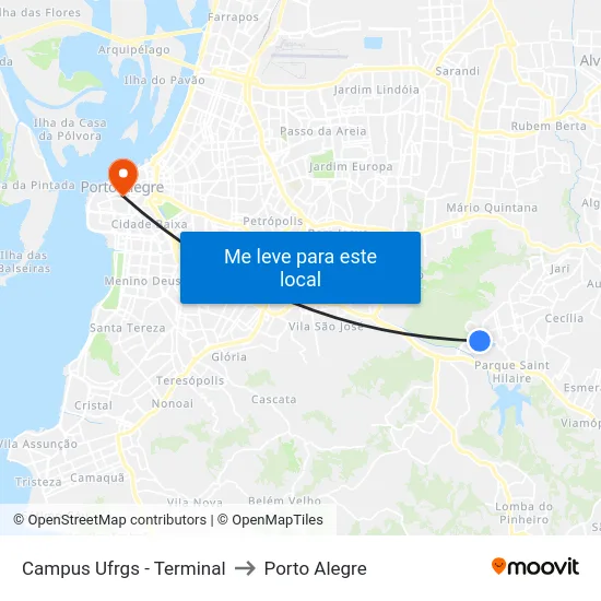 Campus Ufrgs - Terminal to Porto Alegre map