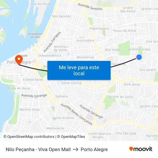 Nilo Peçanha - Viva Open Mall to Porto Alegre map