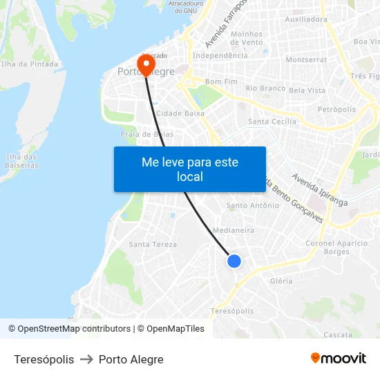 Teresópolis to Porto Alegre map