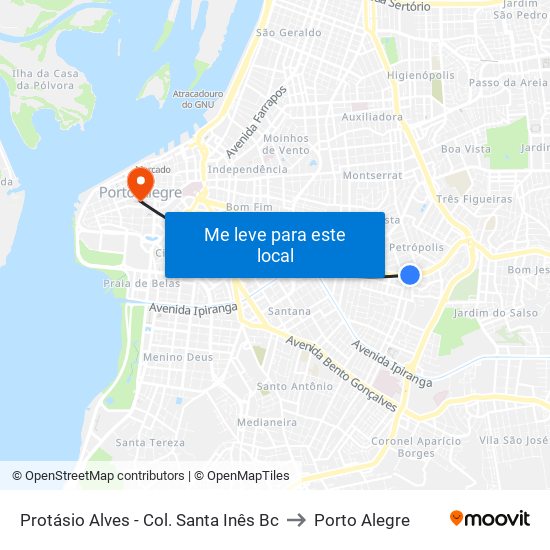 Protásio Alves - Col. Santa Inês Bc to Porto Alegre map