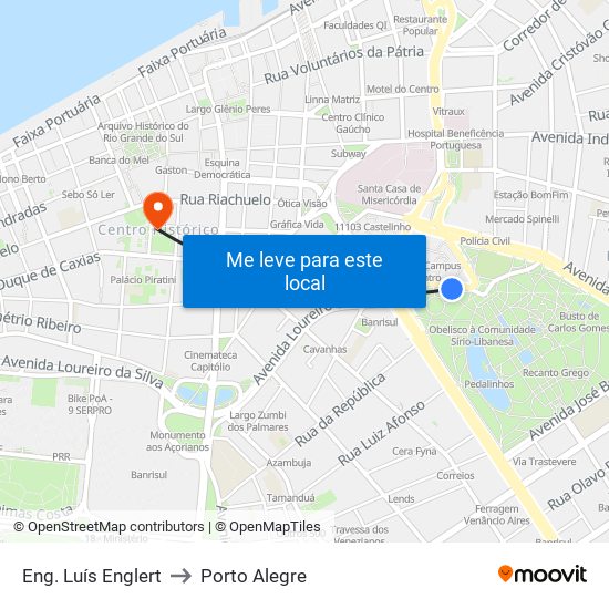 Eng. Luís Englert to Porto Alegre map