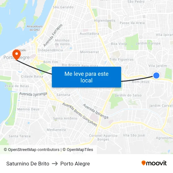 Saturnino De Brito to Porto Alegre map