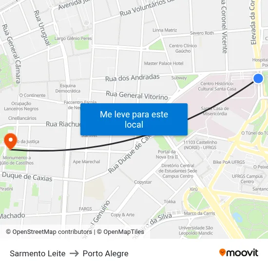 Sarmento Leite to Porto Alegre map