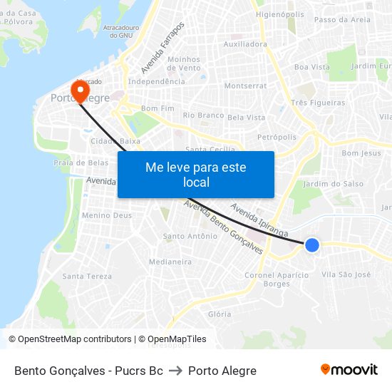 Bento Gonçalves - Pucrs Bc to Porto Alegre map