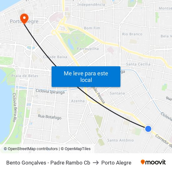 Bento Gonçalves - Padre Rambo Cb to Porto Alegre map