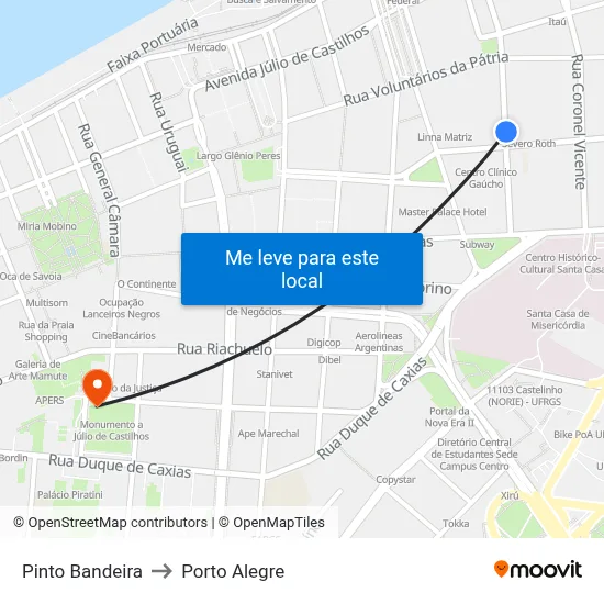 Pinto Bandeira to Porto Alegre map