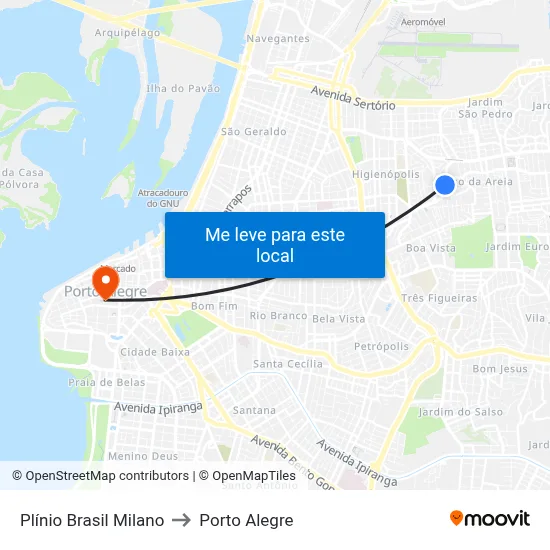 Plínio Brasil Milano to Porto Alegre map