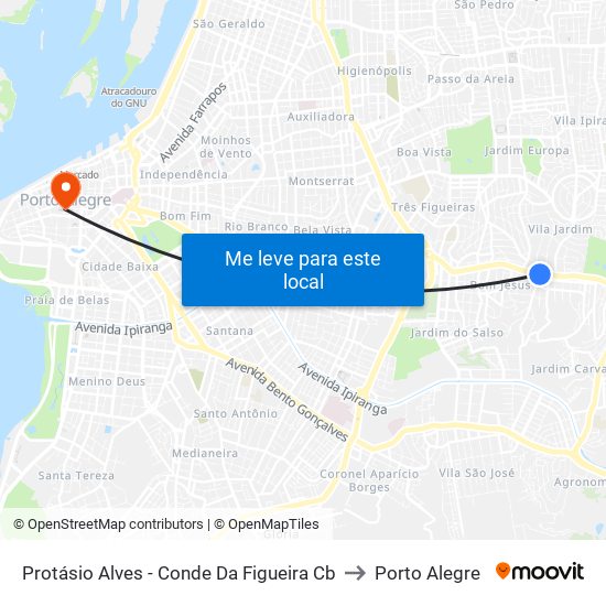 Protásio Alves - Conde Da Figueira Cb to Porto Alegre map