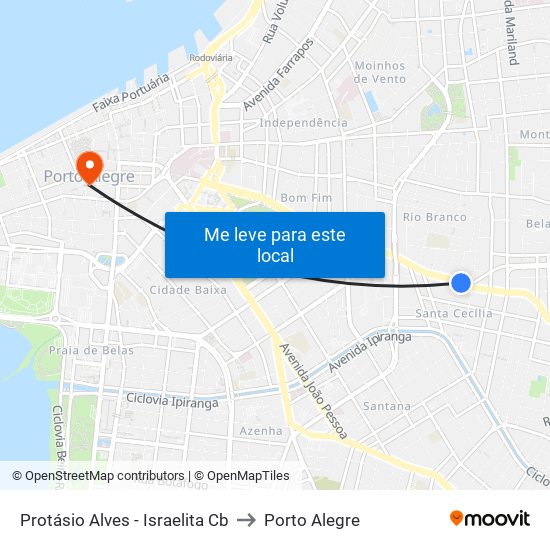 Protásio Alves - Israelita Cb to Porto Alegre map