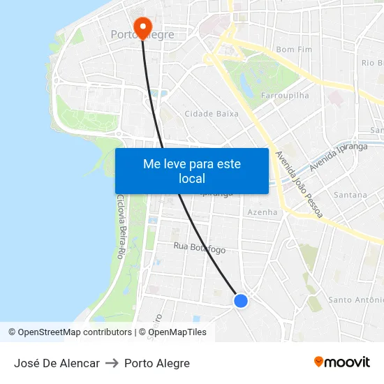 José De Alencar to Porto Alegre map