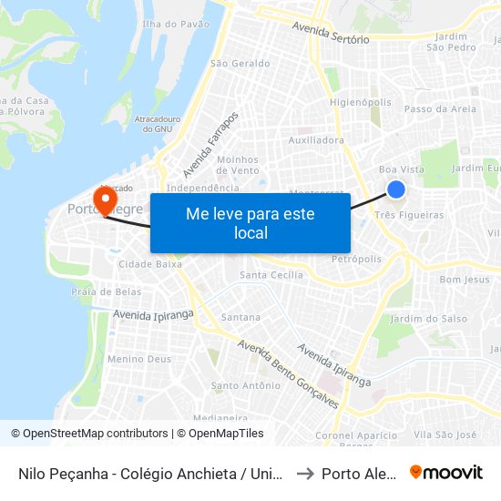 Nilo Peçanha - Colégio Anchieta / Unisinos to Porto Alegre map