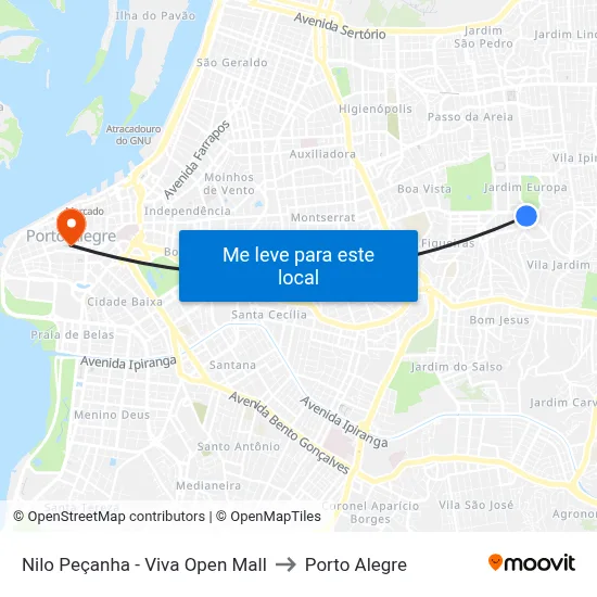 Nilo Peçanha - Viva Open Mall to Porto Alegre map