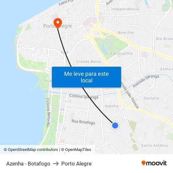 Azenha - Botafogo to Porto Alegre map