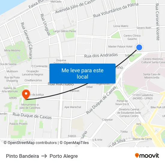 Pinto Bandeira to Porto Alegre map