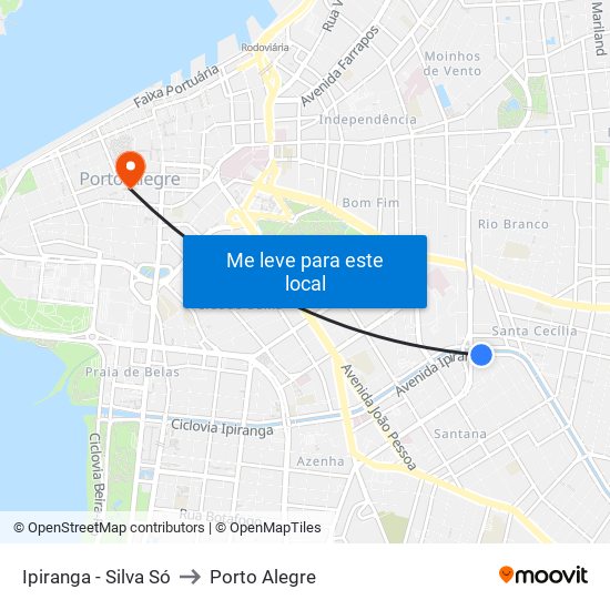 Ipiranga - Silva Só to Porto Alegre map