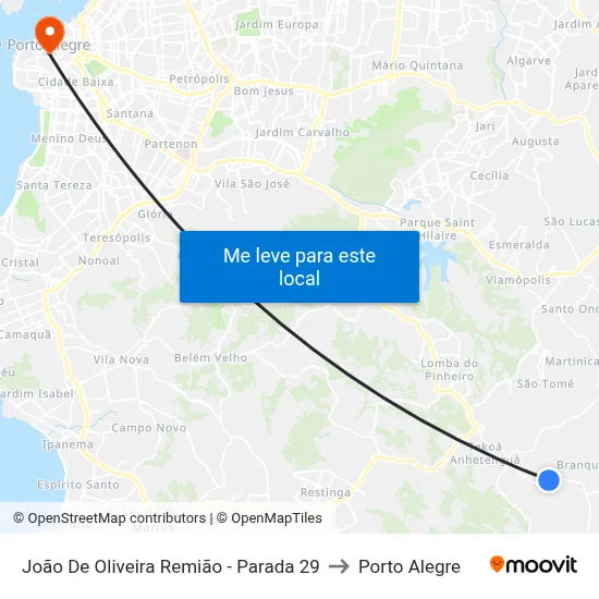 João De Oliveira Remião - Parada 29 to Porto Alegre map