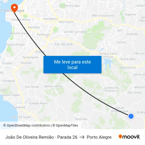 João De Oliveira Remião - Parada 26 to Porto Alegre map