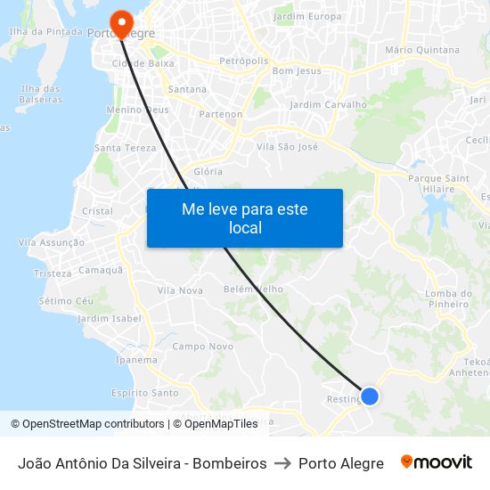 João Antônio Da Silveira - Bombeiros to Porto Alegre map