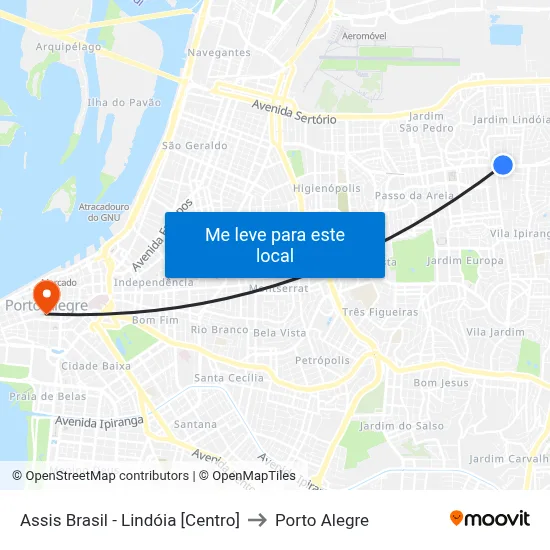 Assis Brasil - Lindóia [Centro] to Porto Alegre map