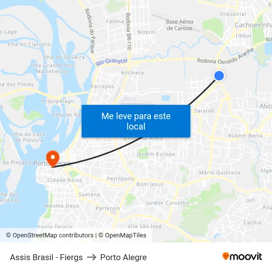Assis Brasil - Fiergs to Porto Alegre map