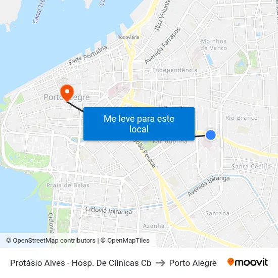 Protásio Alves - Hosp. De Clínicas Cb to Porto Alegre map