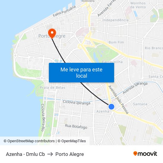 Azenha - Dmlu Cb to Porto Alegre map