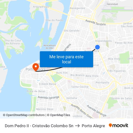 Dom Pedro II - Cristovão Colombo Sn to Porto Alegre map