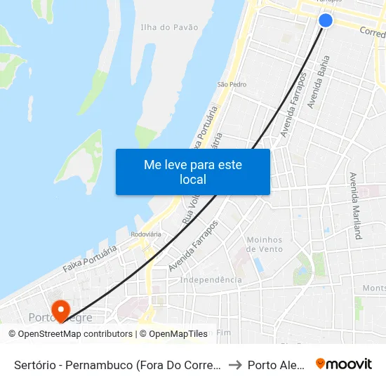 Sertório - Pernambuco (Fora Do Corredor) to Porto Alegre map