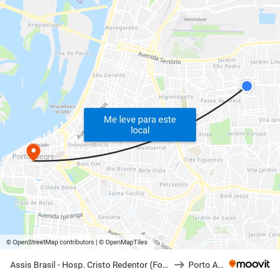 Assis Brasil - Hosp. Cristo Redentor (Fora Do Corredor) to Porto Alegre map