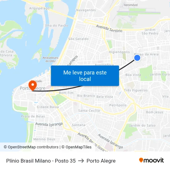 Plínio Brasil Milano - Posto 35 to Porto Alegre map
