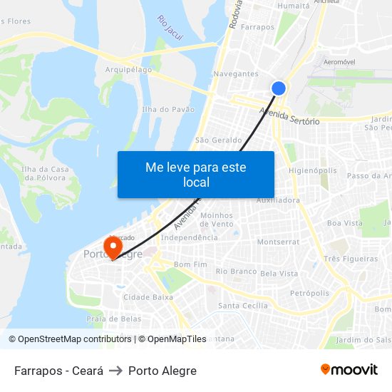 Farrapos - Ceará to Porto Alegre map