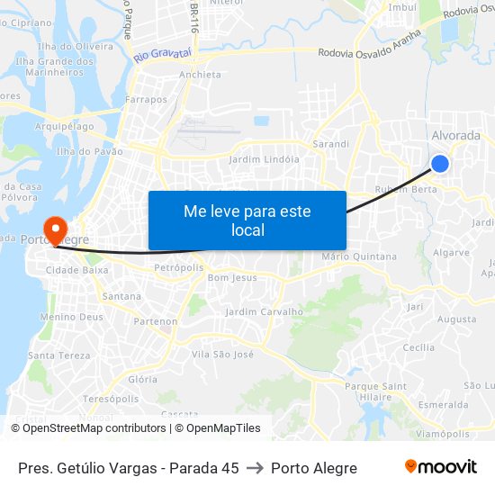 Pres. Getúlio Vargas - Parada 45 to Porto Alegre map