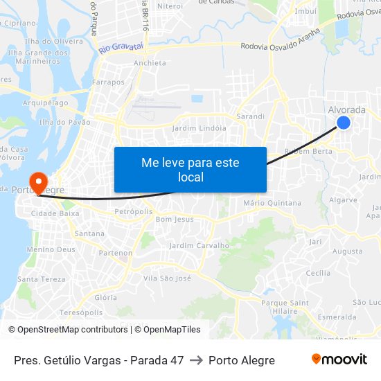 Pres. Getúlio Vargas - Parada 47 to Porto Alegre map