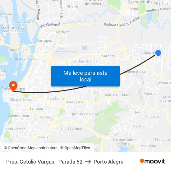 Pres. Getúlio Vargas - Parada 52 to Porto Alegre map