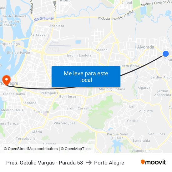 Pres. Getúlio Vargas - Parada 58 to Porto Alegre map