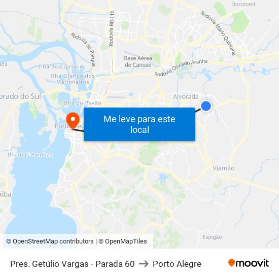 Pres. Getúlio Vargas - Parada 60 to Porto Alegre map