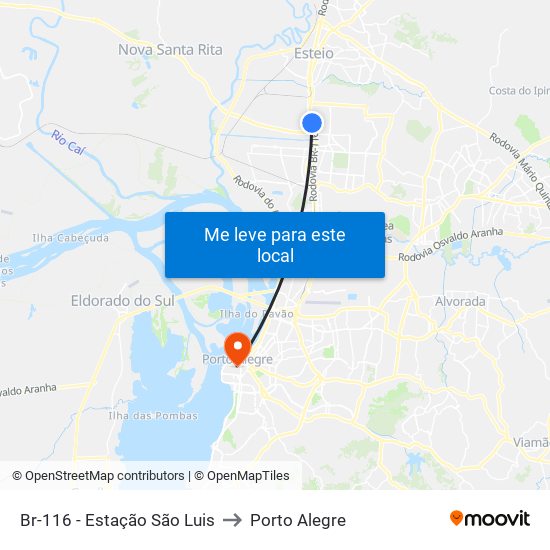 Br-116 - Estação São Luis to Porto Alegre map