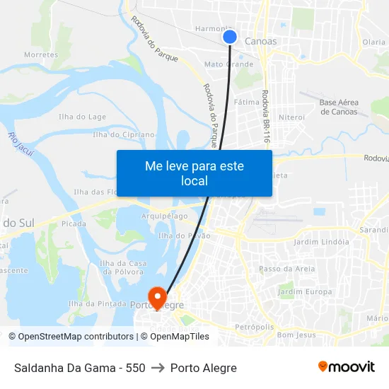 Saldanha Da Gama - 550 to Porto Alegre map