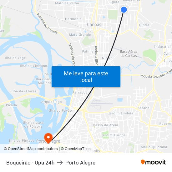 Boqueirão - Upa 24h to Porto Alegre map