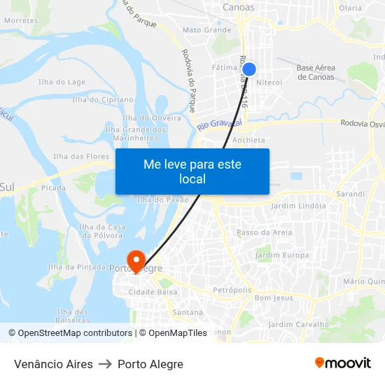 Venâncio Aires to Porto Alegre map