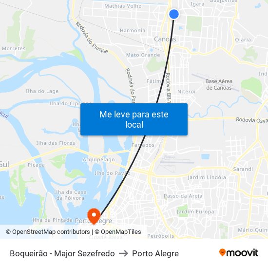 Boqueirão - Major Sezefredo to Porto Alegre map