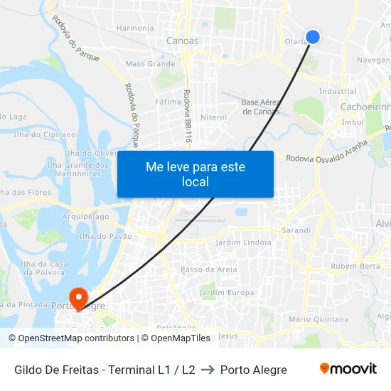 Gildo De Freitas - Terminal L1 / L2 to Porto Alegre map