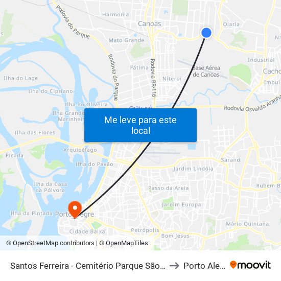 Santos Ferreira - Cemitério Parque São Vicente to Porto Alegre map