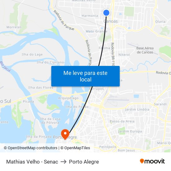 Mathias Velho - Senac to Porto Alegre map