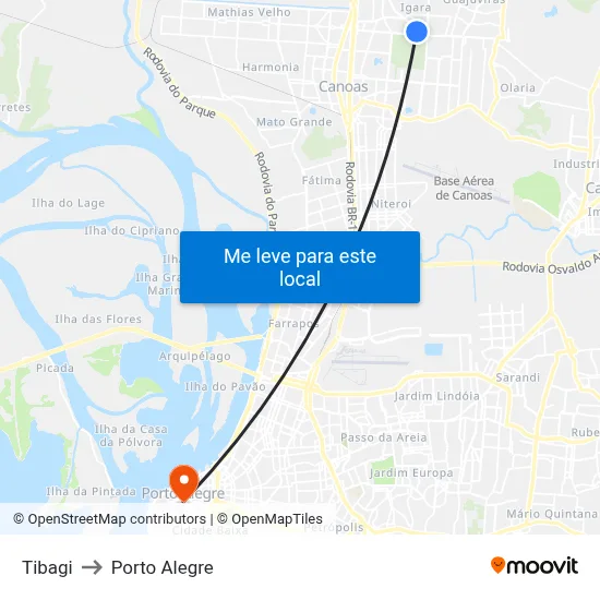 Tibagi to Porto Alegre map