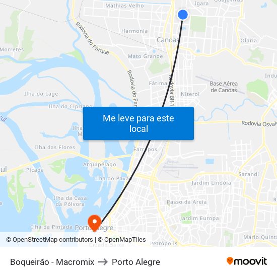 Boqueirão - Macromix to Porto Alegre map