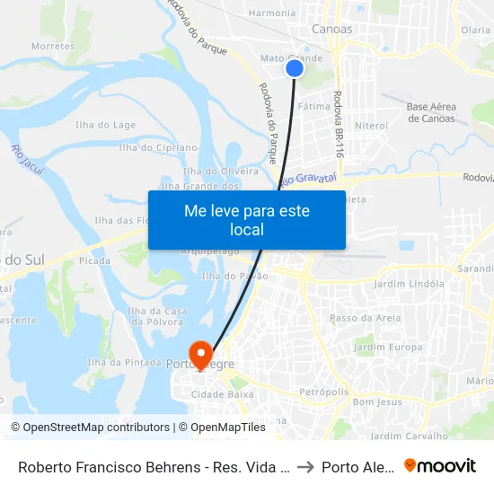 Roberto Francisco Behrens - Res. Vida Alegre to Porto Alegre map